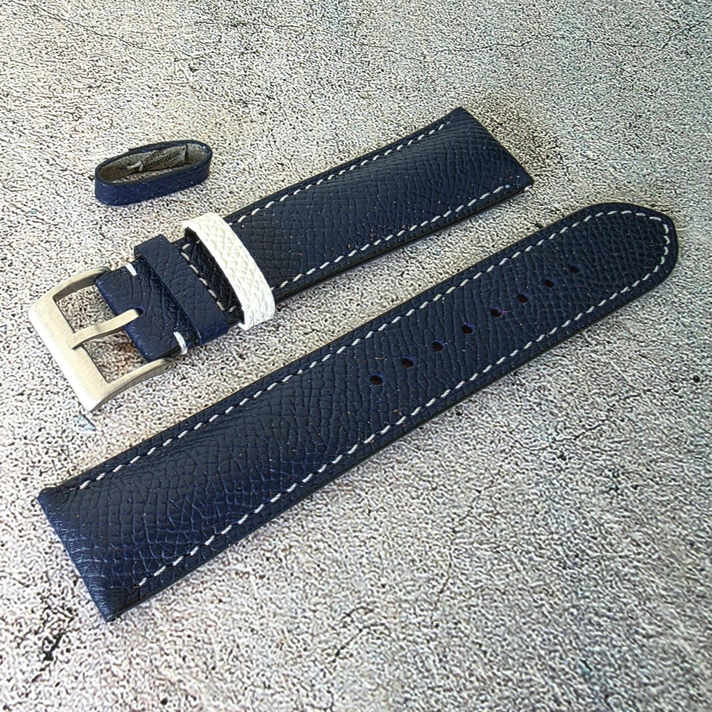 Epsom Padded Leather Strap 20mm Blue White