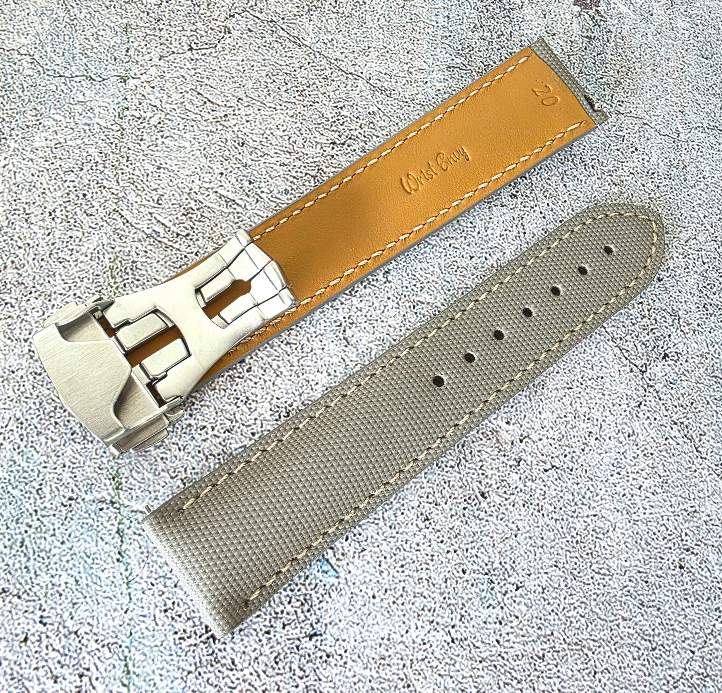 Sailcloth Deployant Watch Strap Band 20mm Taupe Beige