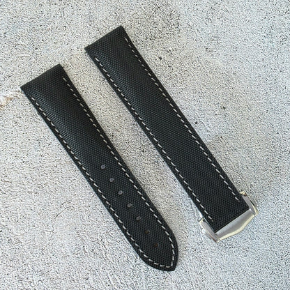 Sailcloth Deployant Watch Strap Band 20mm Black with Grey Stitching