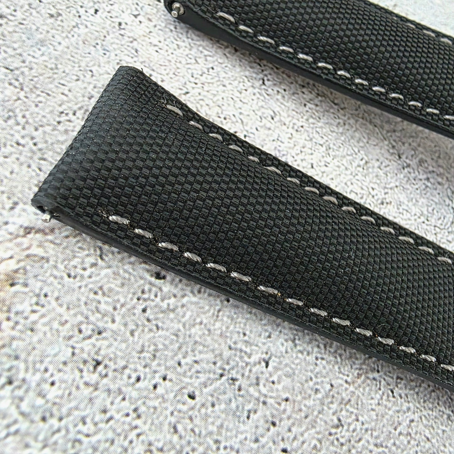 Sailcloth Deployant Watch Strap Band 20mm Black with Grey Stitching
