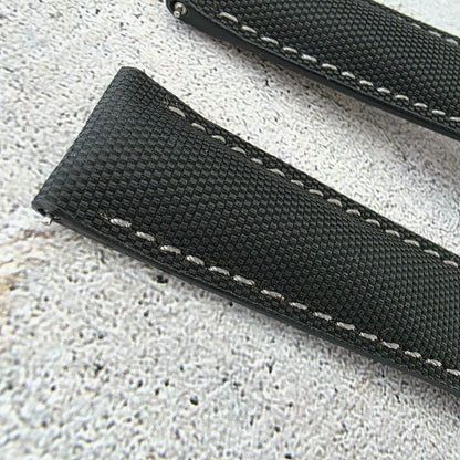 Sailcloth Deployant Watch Strap Band 20mm Black with Grey Stitching