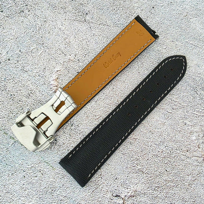 Sailcloth Deployant Watch Strap Band 20mm Black with Grey Stitching