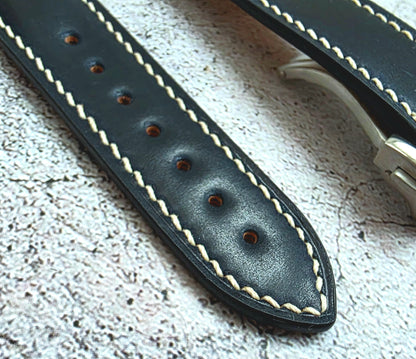 Shell Cordovan Hand Stitched Deployant Leather Strap 20mm Dark Blue