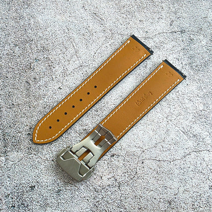 Shell Cordovan Hand Stitched Deployant Leather Strap 20mm Dark Blue