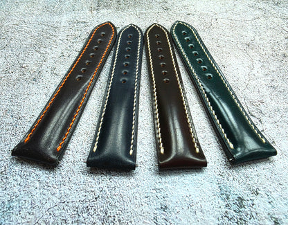 Shell Cordovan Hand Stitched Deployant Strap - Custom Ready Made - Dark Green