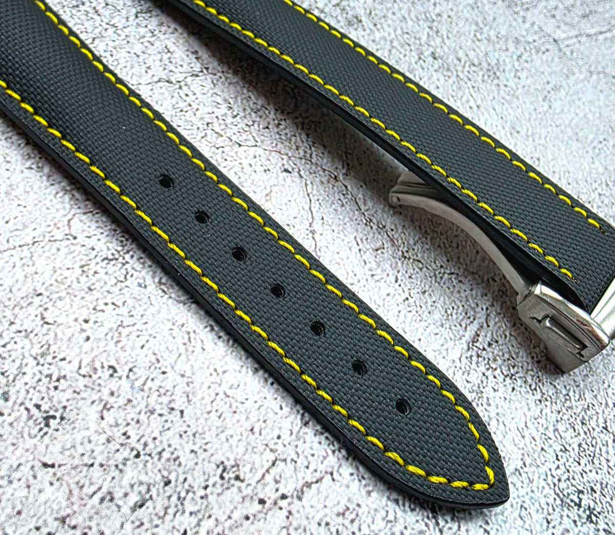 Sailcloth Deployant Watch Strap Band 20mm Black Yellow