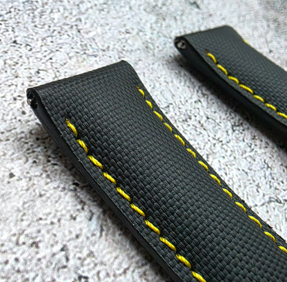 Sailcloth Deployant Watch Strap Band 20mm Black Yellow