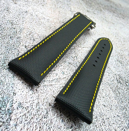 Sailcloth Deployant Watch Strap Band 20mm Black Yellow