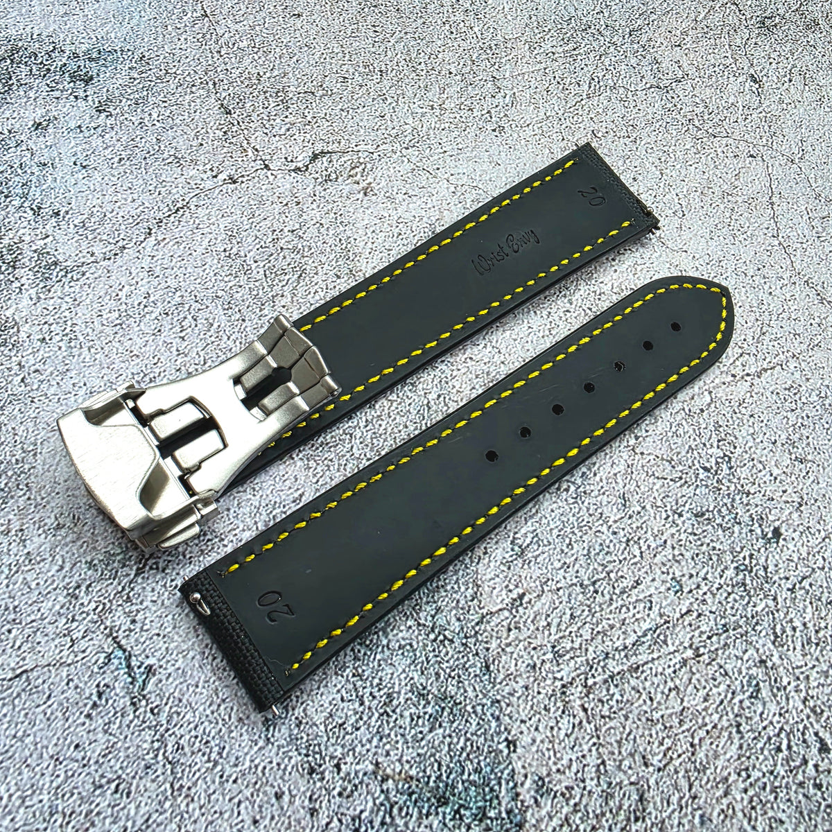Sailcloth Deployant Watch Strap Band 20mm Black Yellow