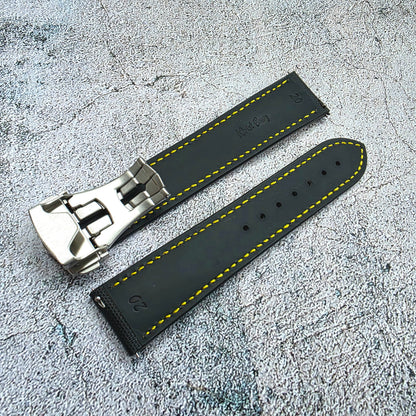 Sailcloth Deployant Watch Strap Band 20mm Black Yellow