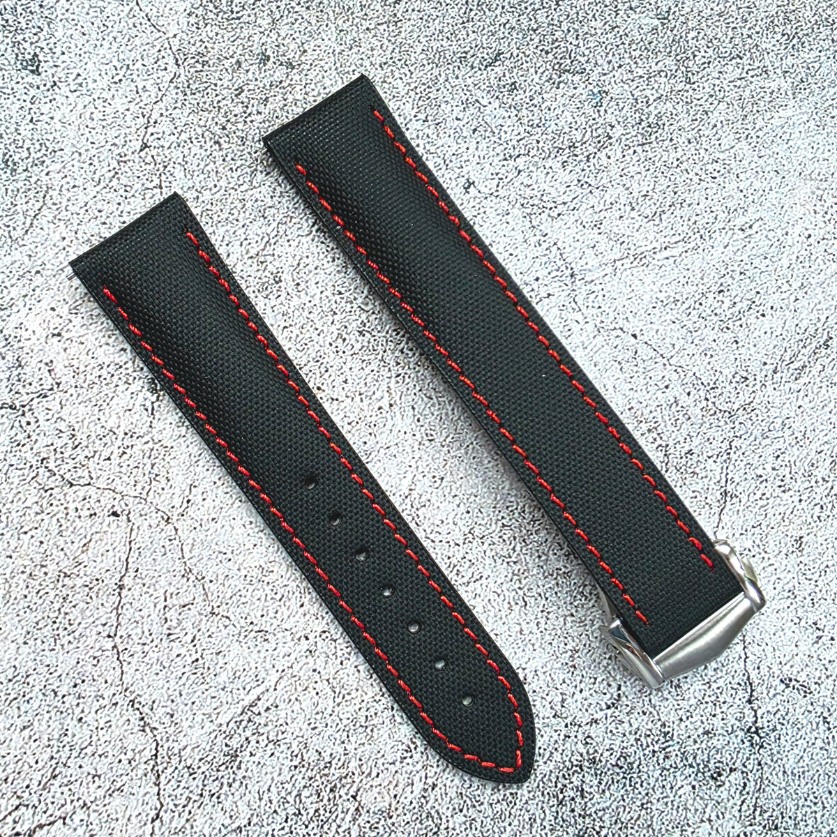 Sailcloth Deployant Watch Strap Band 20mm Black Red