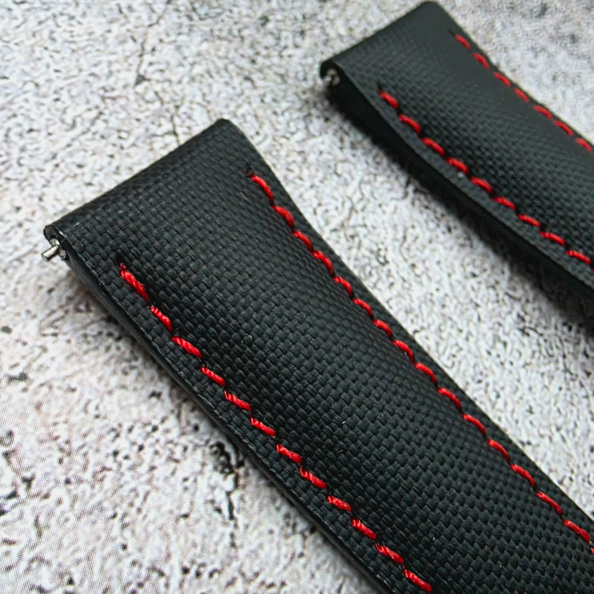 Sailcloth Deployant Watch Strap Band 20mm Black Red