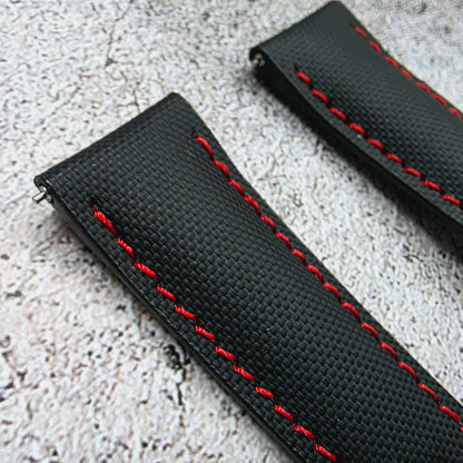 Sailcloth Deployant Watch Strap Band 20mm Black Red
