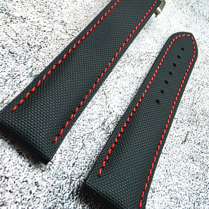 Sailcloth Deployant Watch Strap Band 20mm Black Red