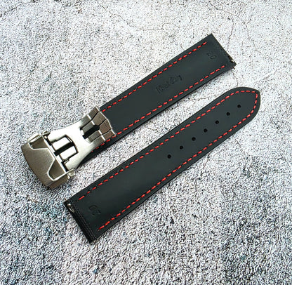 Sailcloth Deployant Watch Strap Band 20mm Black Red