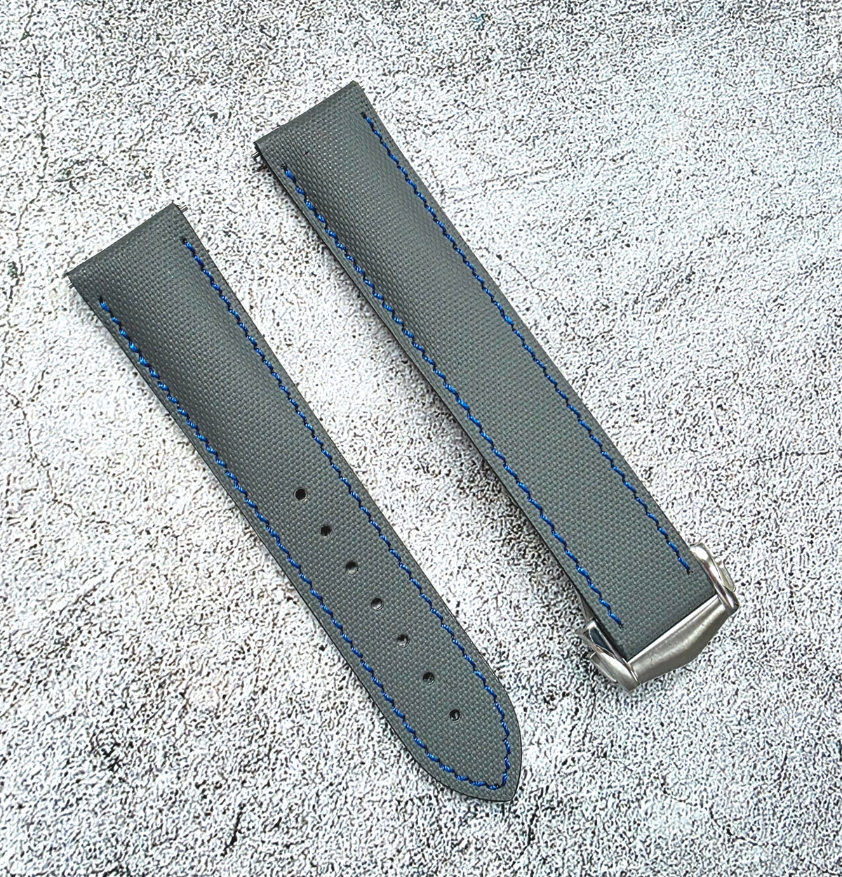 Sailcloth Deployant Watch Strap Band 20mm Grey Blue