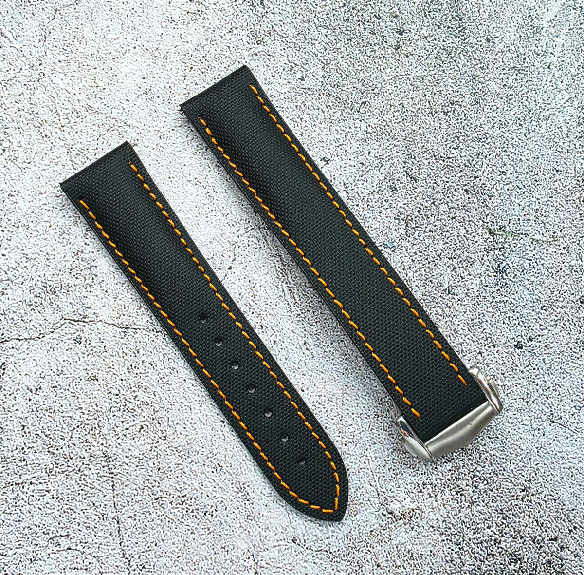 Sailcloth Deployant Watch Strap Band 20mm Black Orange