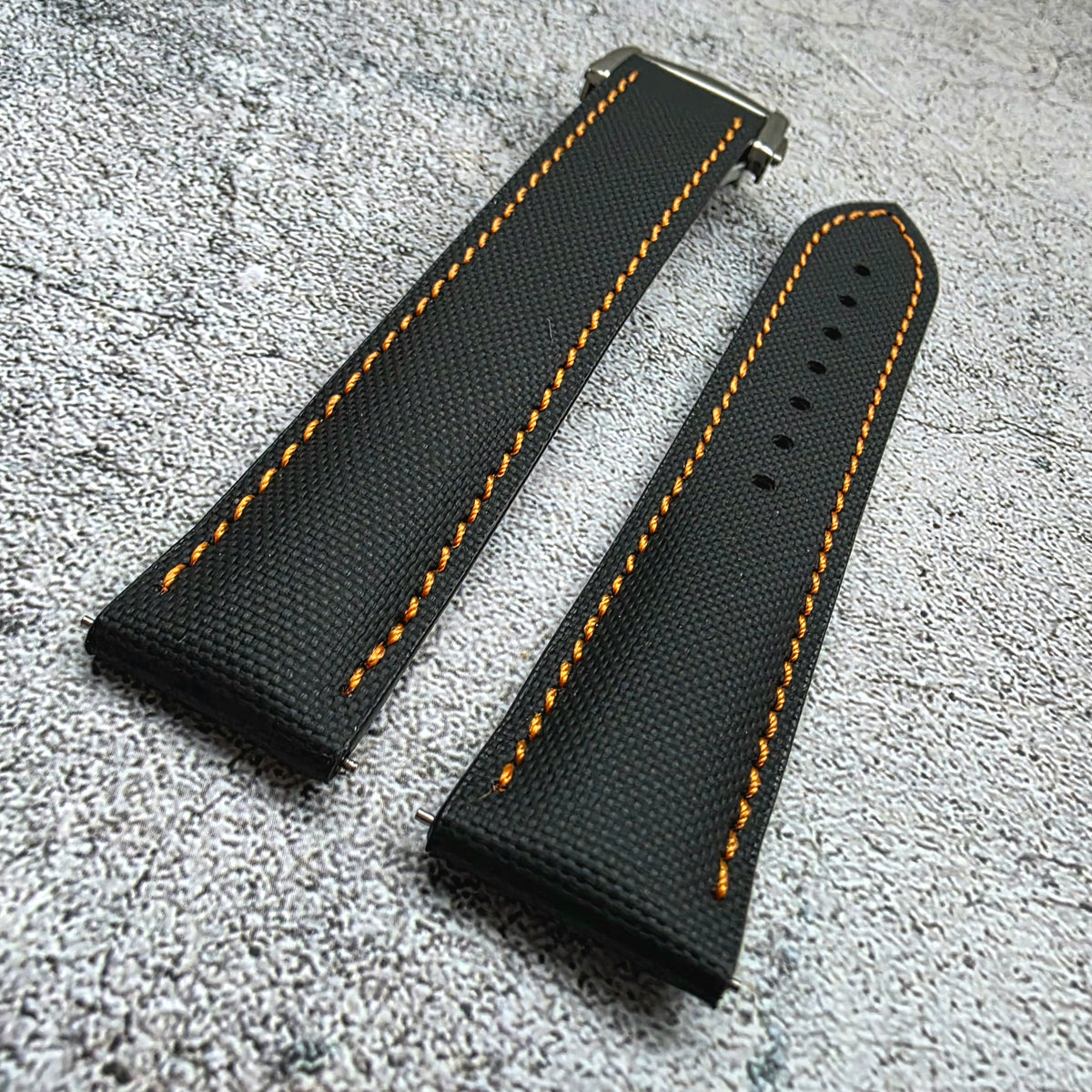 Sailcloth Deployant Watch Strap Band 20mm Black Orange