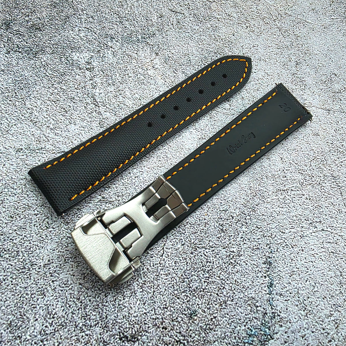 Sailcloth Deployant Watch Strap Band 20mm Black Orange