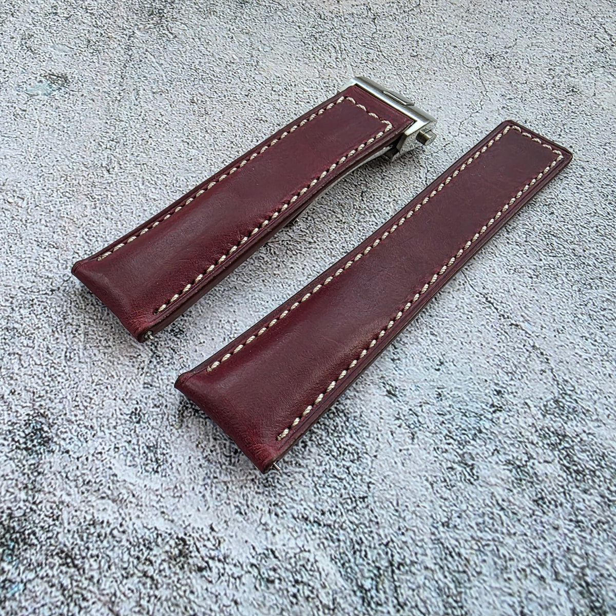 Horween Chromexcel Hand Stitched Leather Deplyant Strap For Tag Heuer 22mm Burgundy