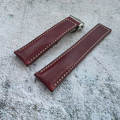 Horween Chromexcel Hand Stitched Leather Deplyant Strap For Tag Heuer 22mm Burgundy