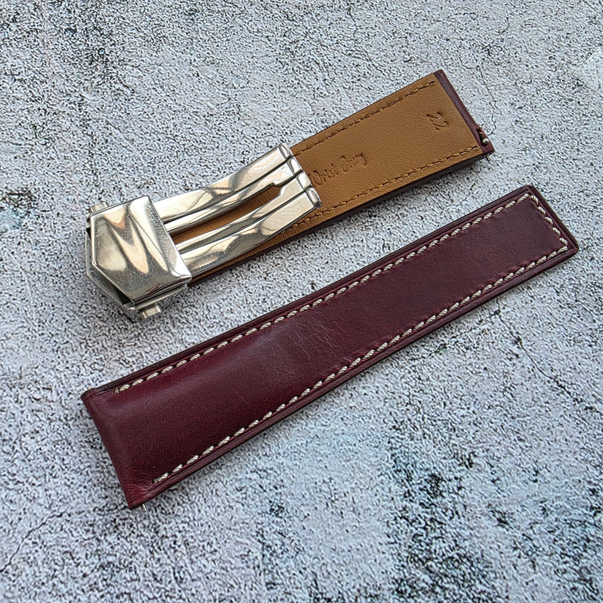 Horween Chromexcel Hand Stitched Leather Deplyant Strap For Tag Heuer 22mm Burgundy