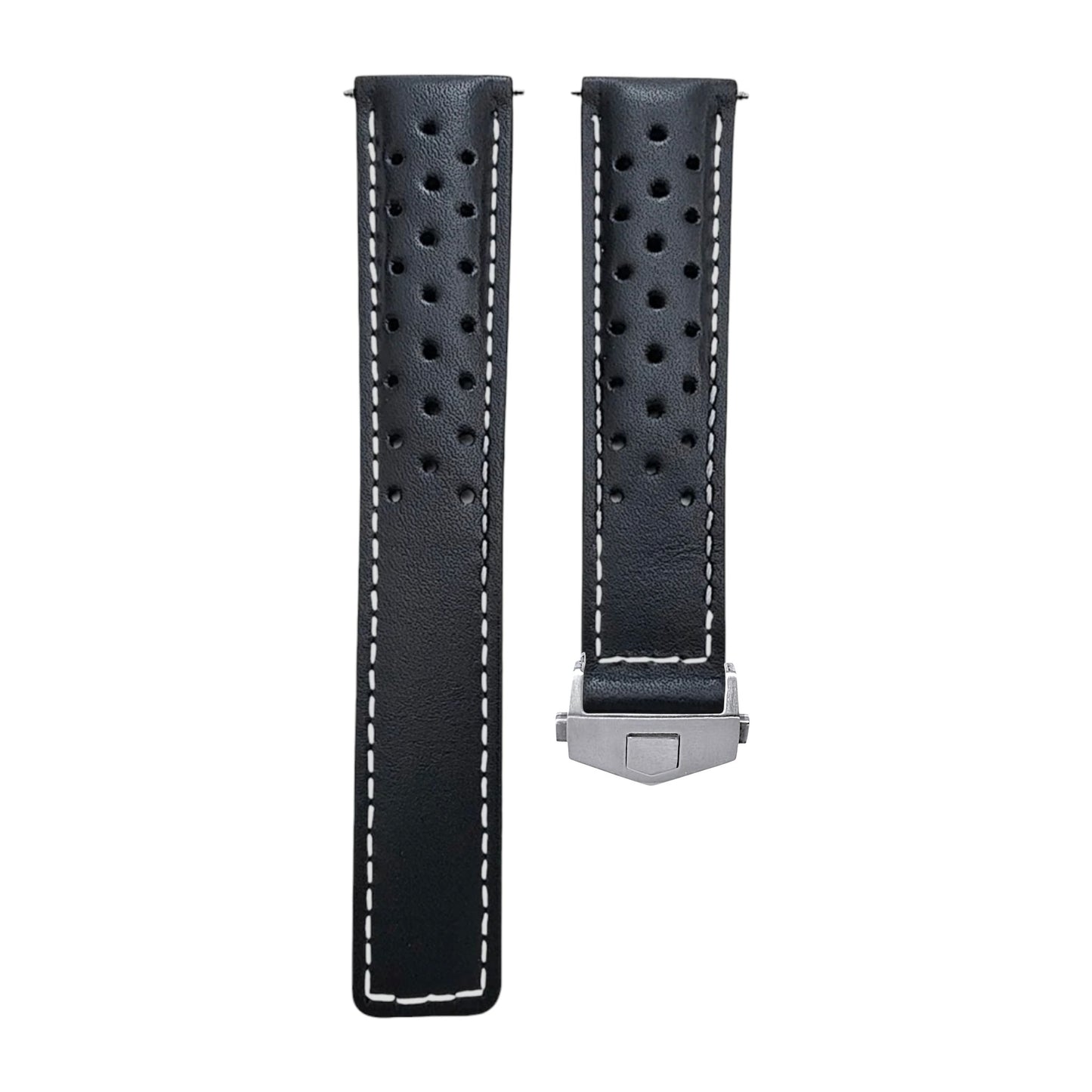 Luxury Calf Leather Rally Straps For Deployant Clasps Black White