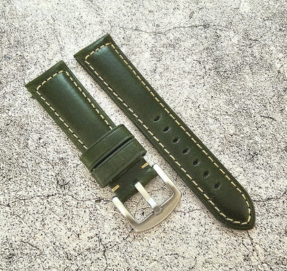 Vintage Cracked Leather Watch Strap Band Padded Two Piece Dark Green 20mm 22mm