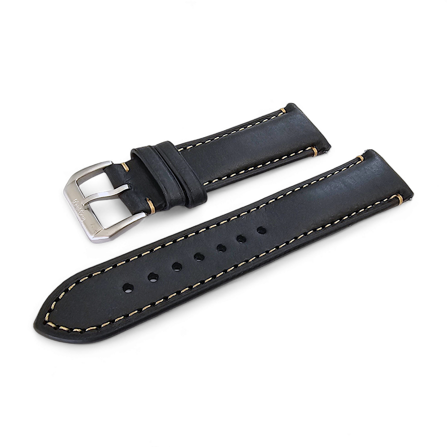 Vegetable Tanned Vintage Italian Leather Watch Strap 20mm 22mm Washed Black
