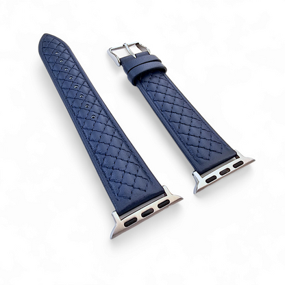 Italian Leather Diamond Stitch Watch Strap For Apple IWatch Navy Blue