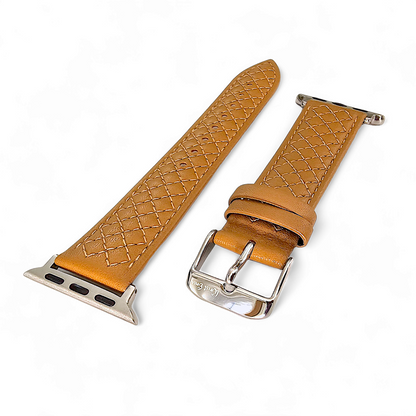 Italian Leather Diamond Stitch Watch Strap For Apple IWatch Honey Tan