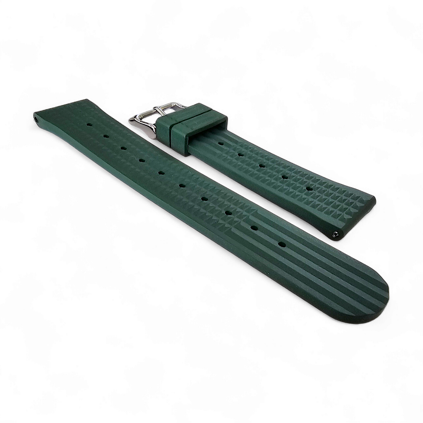 FKM Rubber Waffle Watch Strap Band Retro Divers Forrest Green 22mm