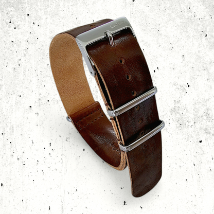 Wrist Envy Italian Leather NATO Watch Strap Band Military 18 20 22 mm Dark Brown