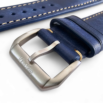 Vegetable Tanned Vintage Italian Leather Watch Strap 20mm 22mm Cobalt Blue