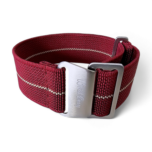 Marine Nationale Watch Strap 20mm 22mm Maroon Khaki Stripe