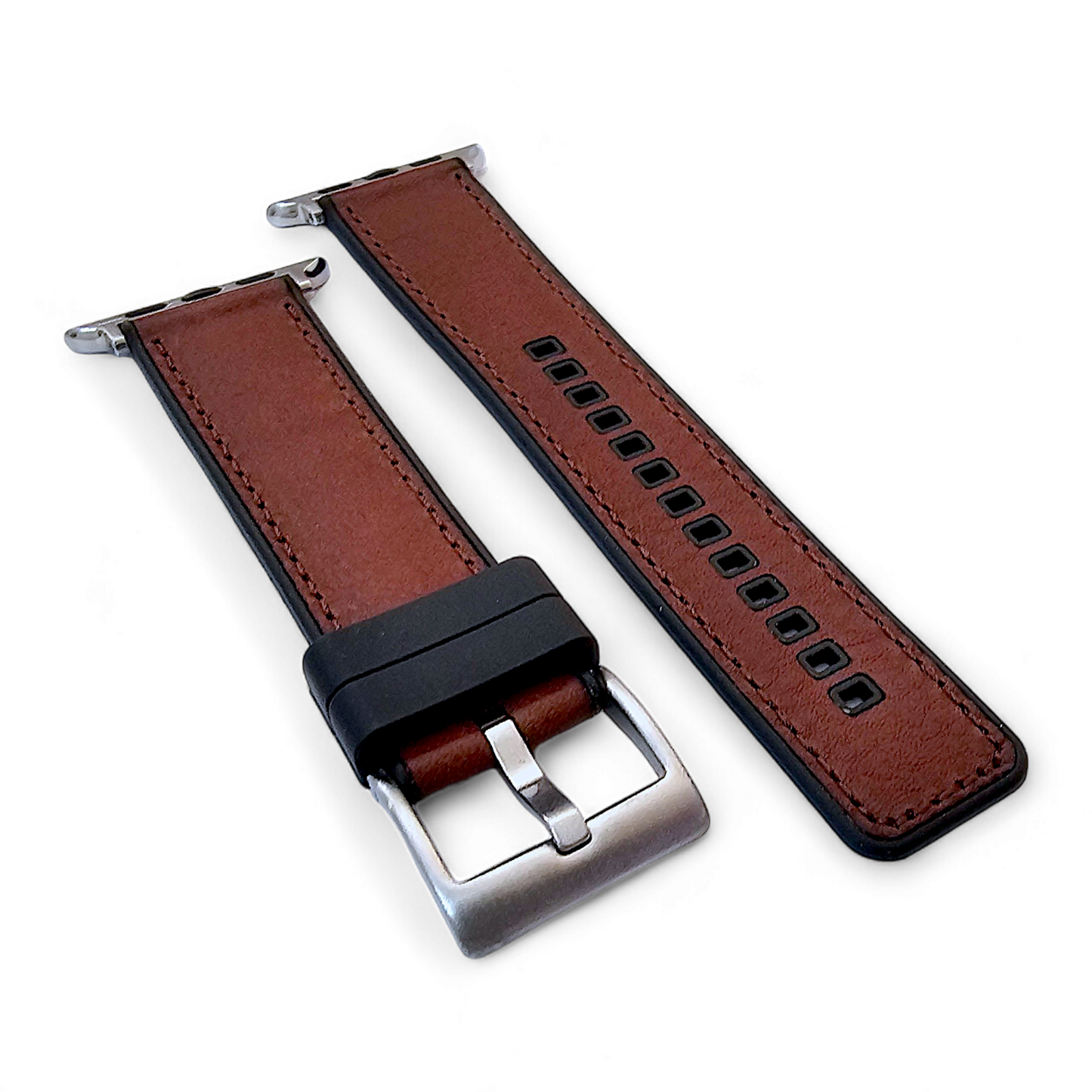 Hybrid Leather & FKM Rubber Watch Strap Band For Apple IWatch