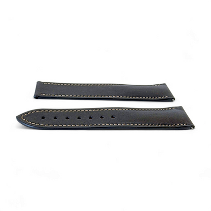 French Novanappa Full Grain Leather Deployment Watch Strap 20mm 22mm Black Cream