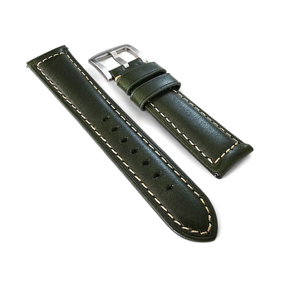 Vintage Cracked Leather Watch Strap Band Padded Two Piece Dark Green 20mm 22mm