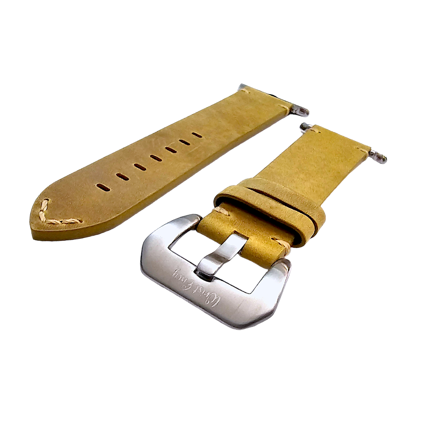 Top Grain Thick Leather Watch Strap For Apple Iwatch Khaki Beige