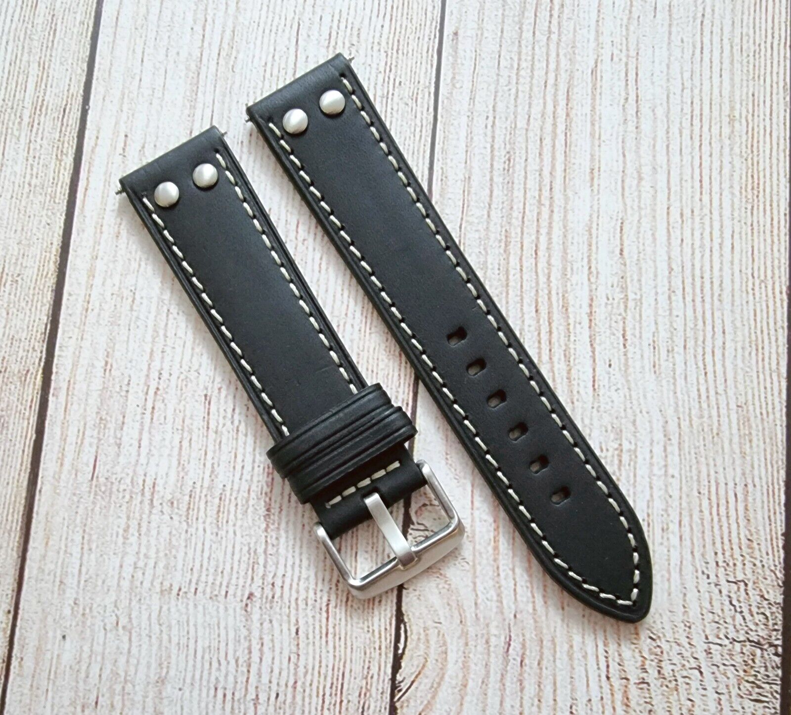 18mm black leather watch strap hot sale