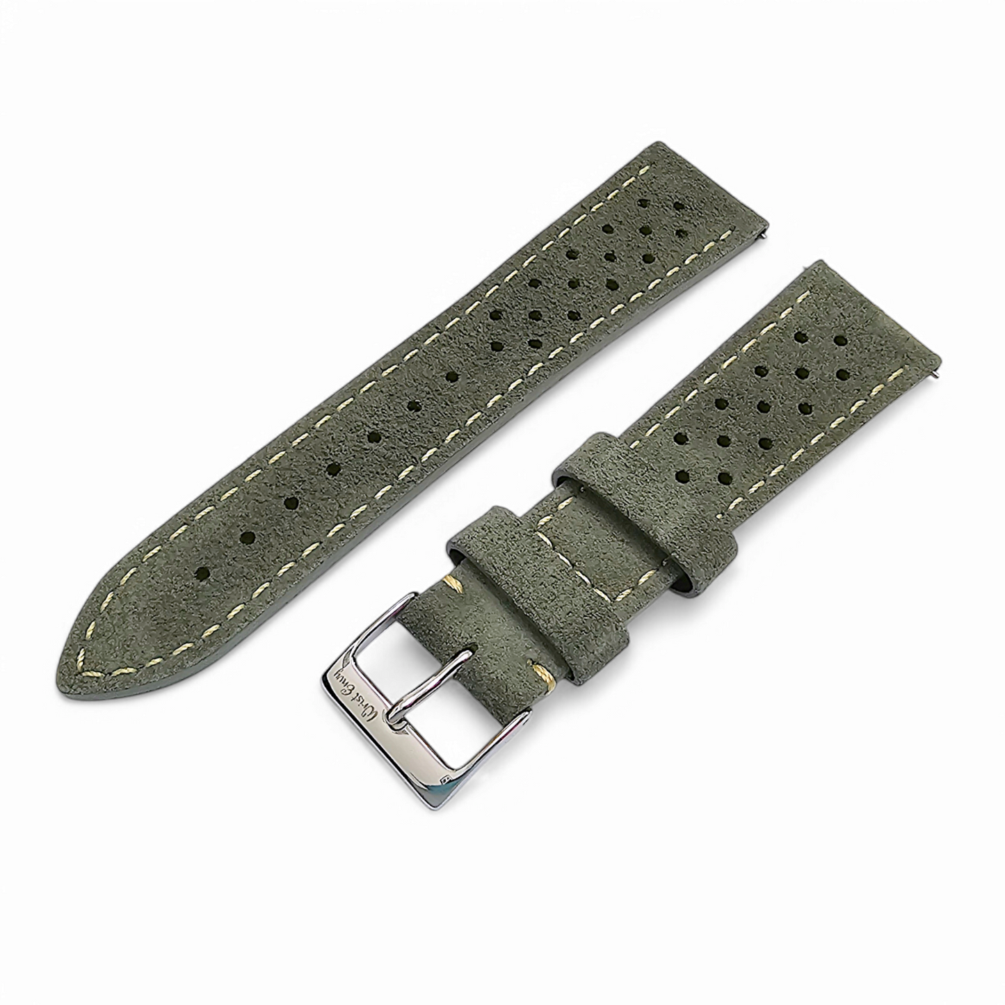 Italian Suede Rally Watch Strap 20mm 22mm Mens Olive Green