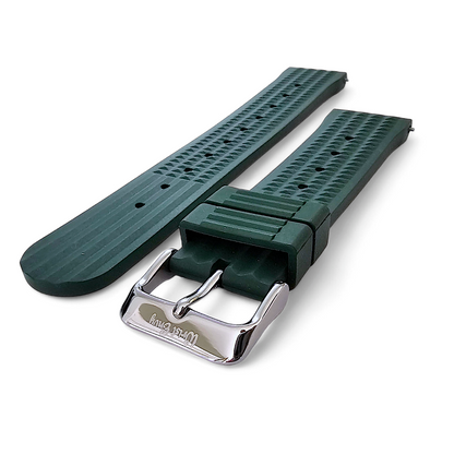 FKM Rubber Waffle Watch Strap Band Retro Divers Forrest Green 22mm