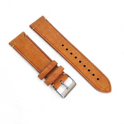 Vegetable Tanned Flat Italian Leather Watch Strap 20mm 22mm Tan Brown