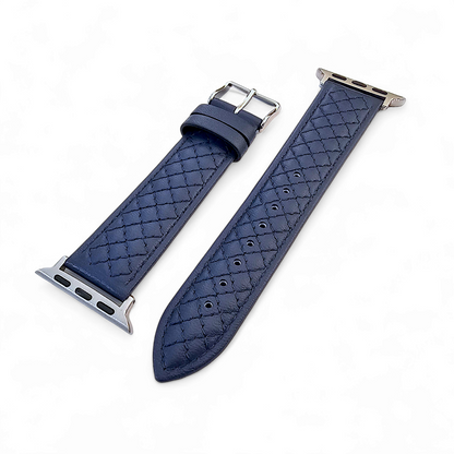 Italian Leather Diamond Stitch Watch Strap For Apple IWatch Navy Blue