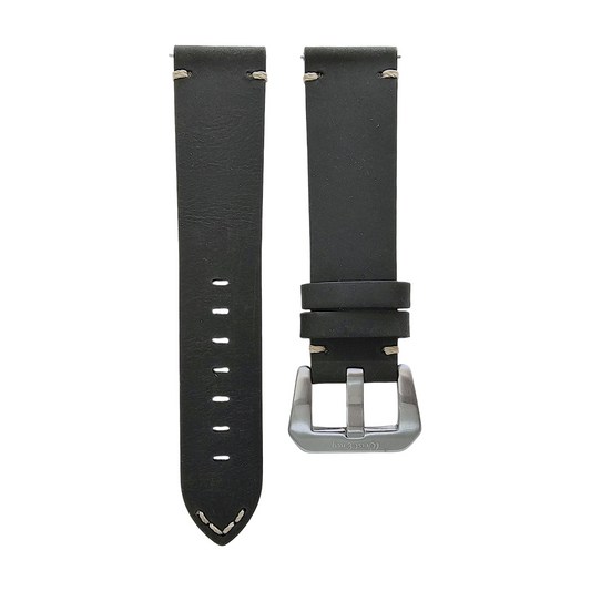 Handmade Top Grain Italian Leather Watch Strap Black 20mm 22mm