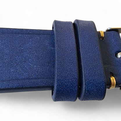 Vegetable Tanned Flat Italian Leather Watch Strap 20mm 22mm Cobalt Blue