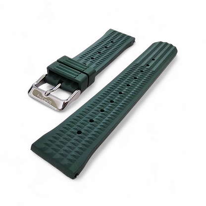 FKM Rubber Waffle Watch Strap Band Retro Divers Forrest Green 22mm