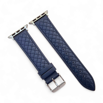 Italian Leather Diamond Stitch Watch Strap For Apple IWatch Navy Blue