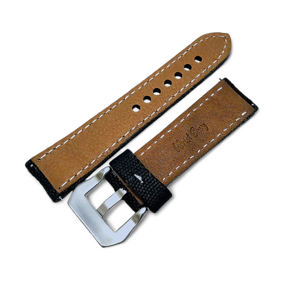 Thick Canvas Watch Strap Band Distressed Black 20mm 22mm