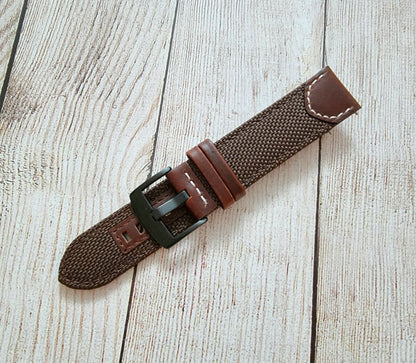 Canvas & Leather Hybrid Watch Strap 20mm 22mm